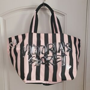 NWOT Victoria's Secret Pink& Black Pinstripe Graffiti Weekend Duffle Tote Diaper